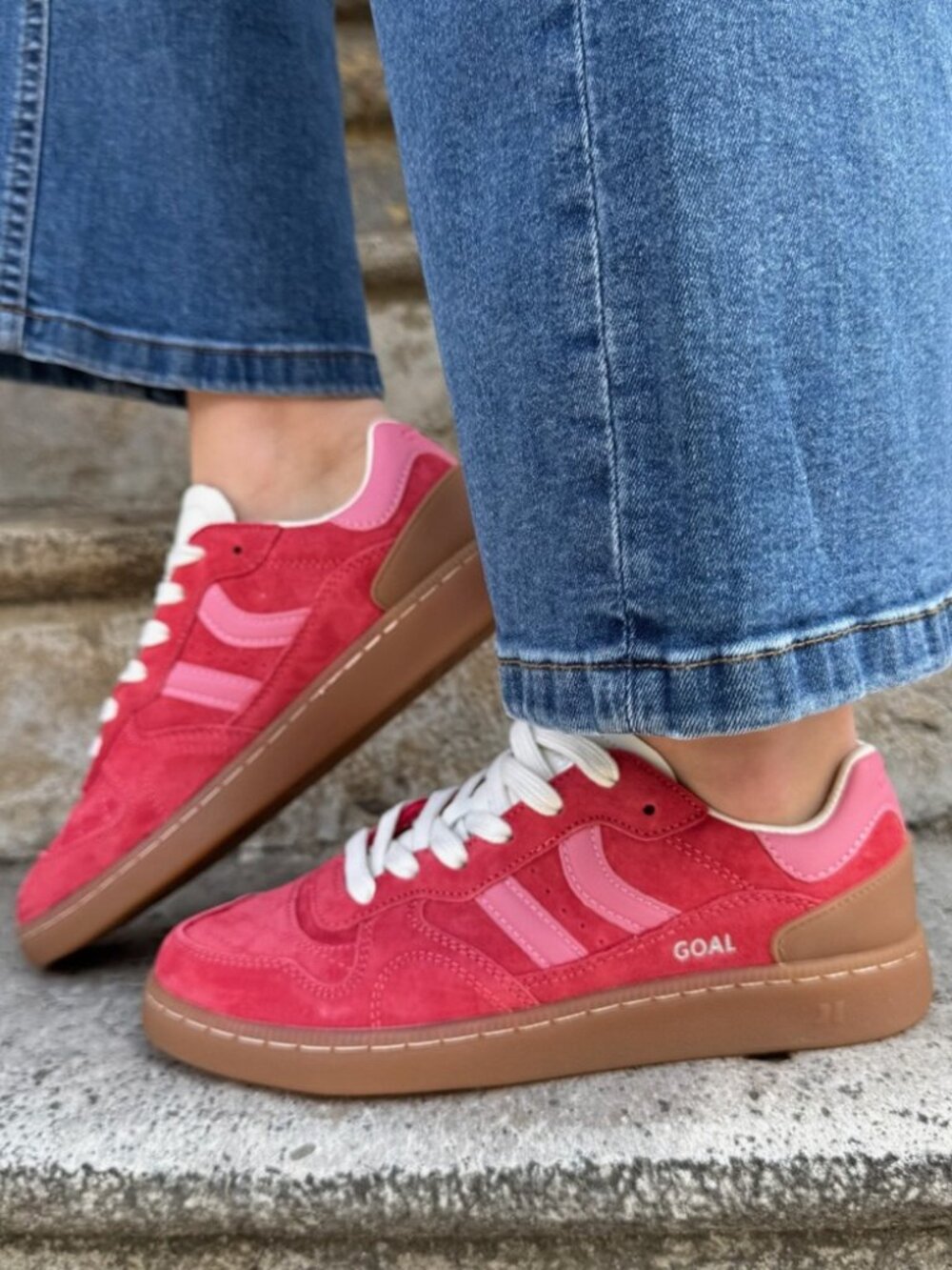 Coolway Goal Sneakers 11 Suede Rubber Red Love Gum Pink